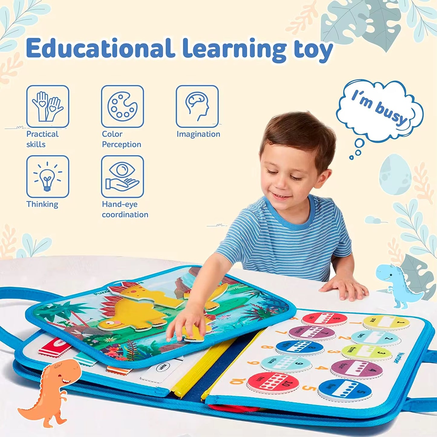 Libro sensorial - azul dinosaurios