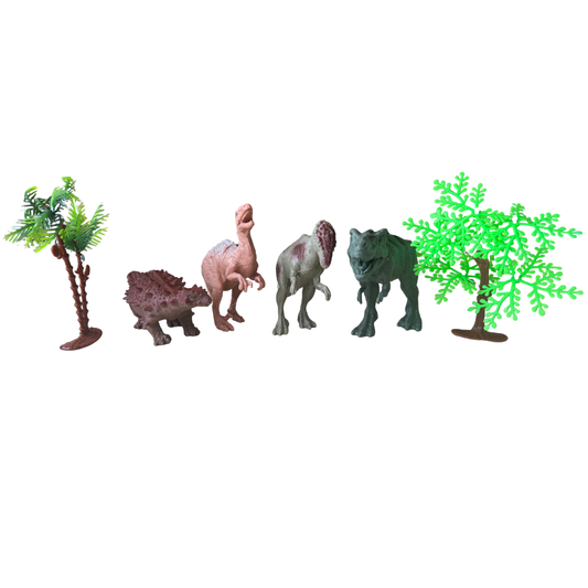 Set de dinosaurios por 4 + 2 árboles