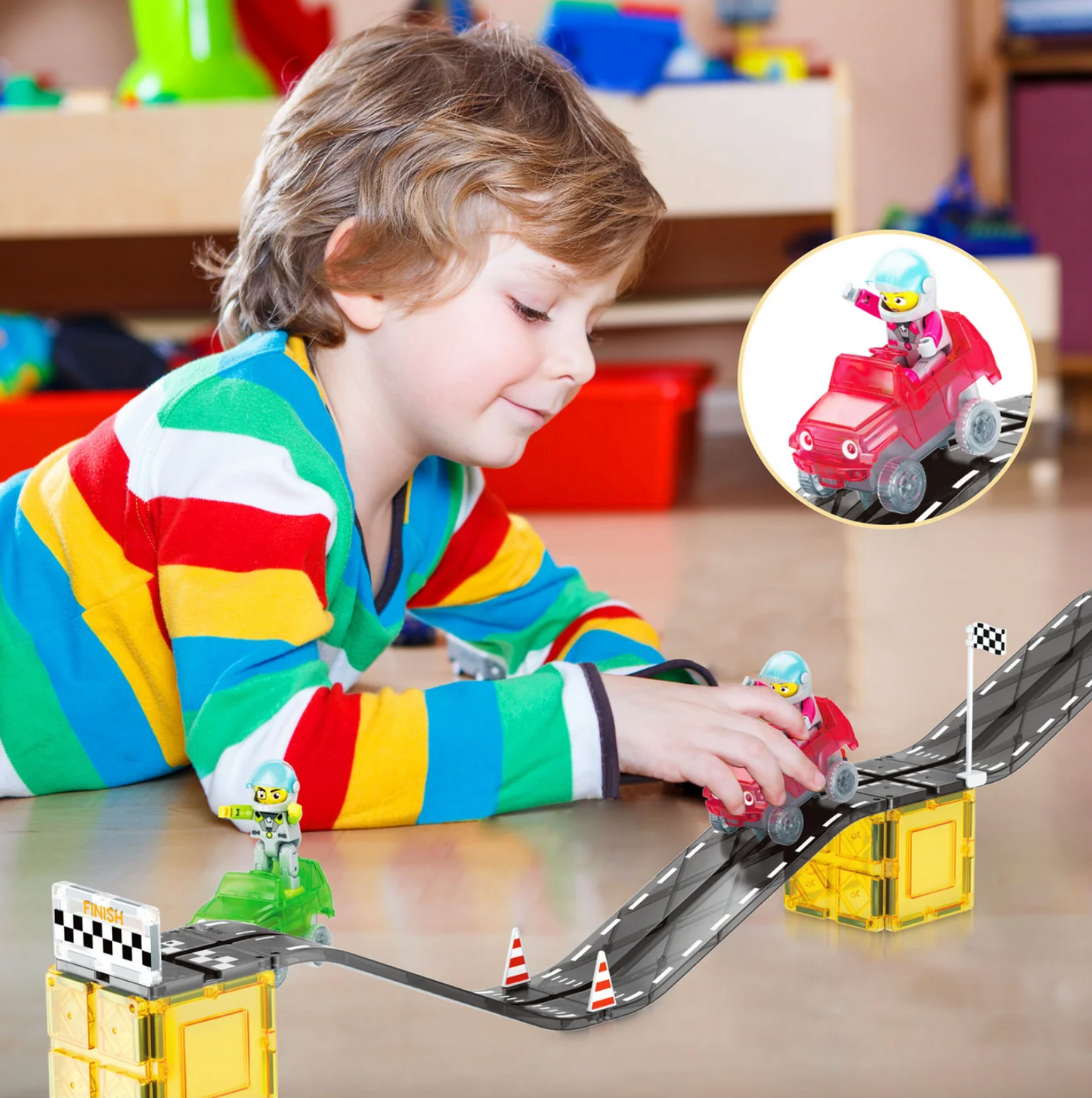 Pista de carreras de coches con deslizadores de bloques magnéticos - Picasso