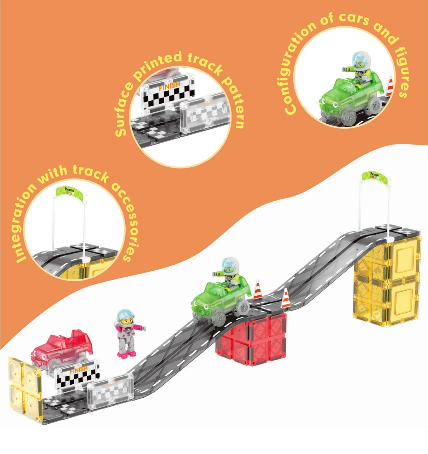 Pista de carreras de coches con deslizadores de bloques magnéticos - Picasso