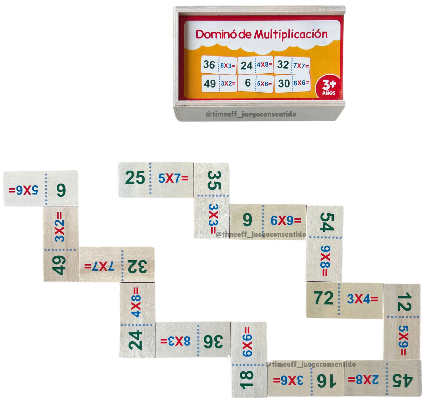 Dominó multiplicación en madera