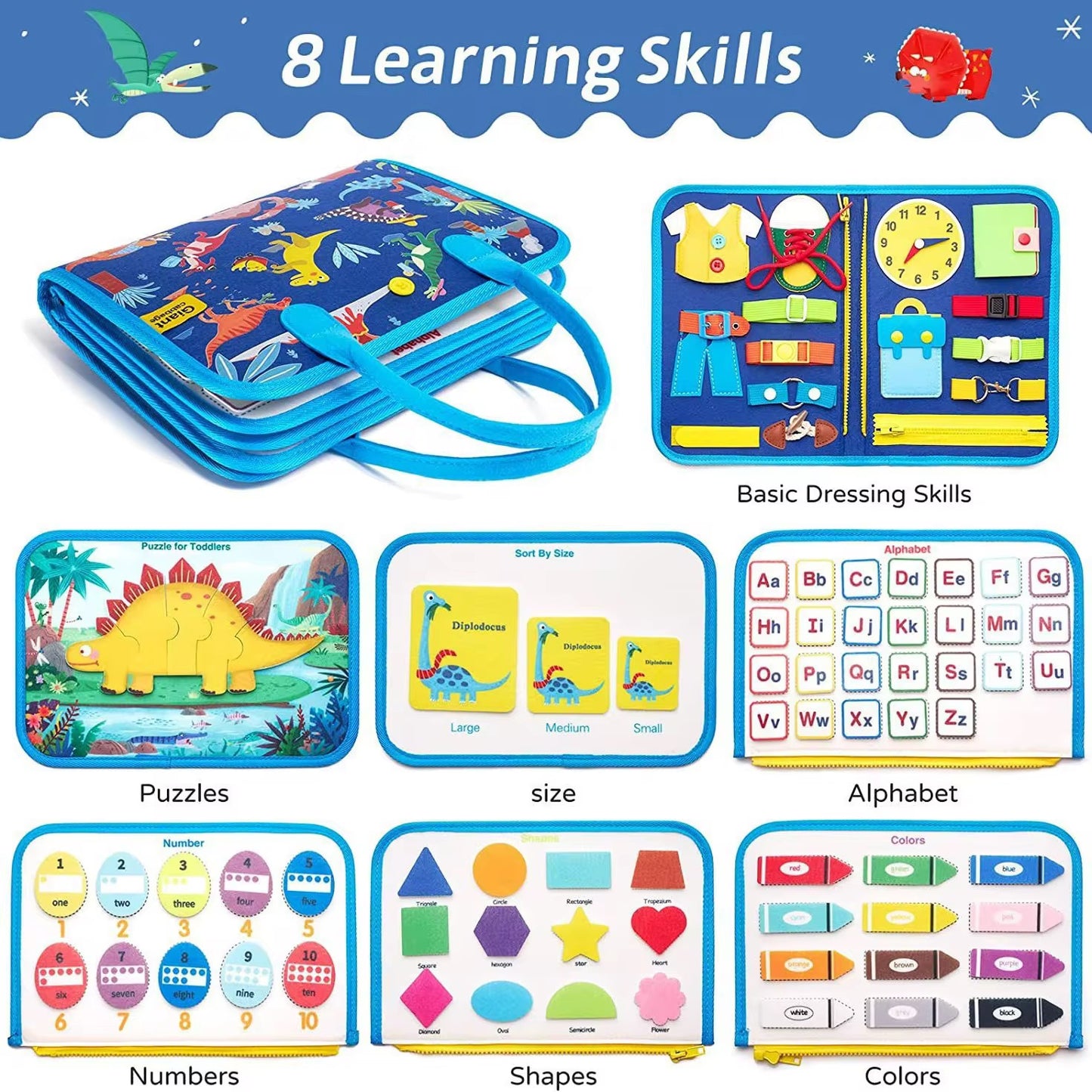 Libro sensorial - azul dinosaurios