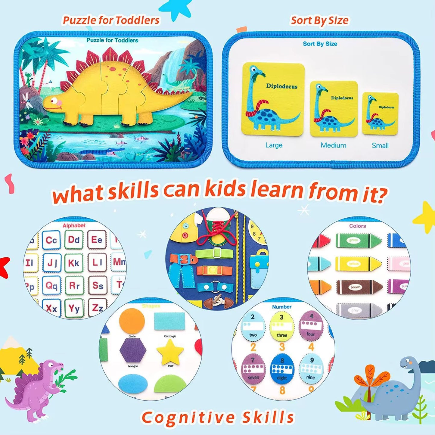 Libro sensorial - azul dinosaurios