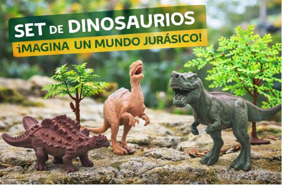 Set de dinosaurios por 4 + 2 árboles