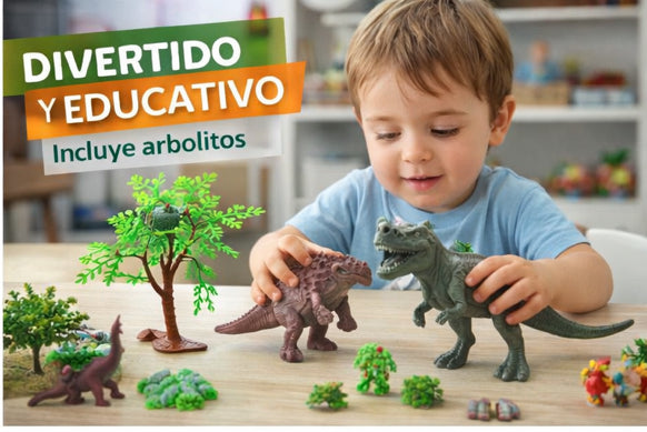 Set de dinosaurios por 4 + 2 árboles